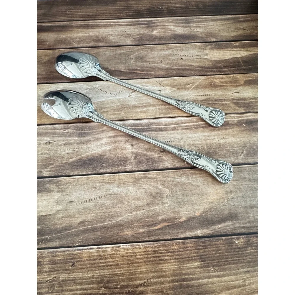 Vintage J B Rogers Silver Plated Salad Serving Set Shell Pattern Spoon Fork 12